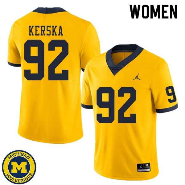 Women's Michigan Wolverines #92 Karl Kerska Yellow NCAA Football Jersey